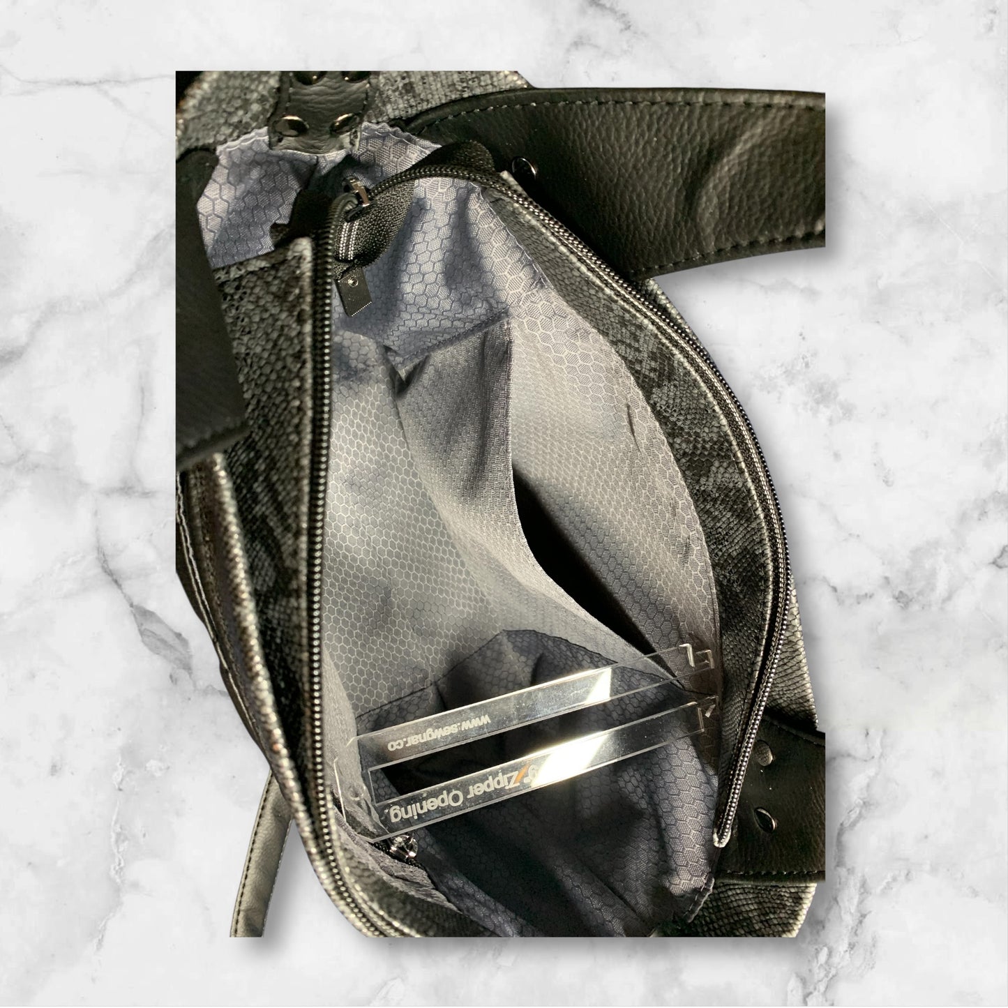 Coupeville Tote Black Faux Leather Python Trim