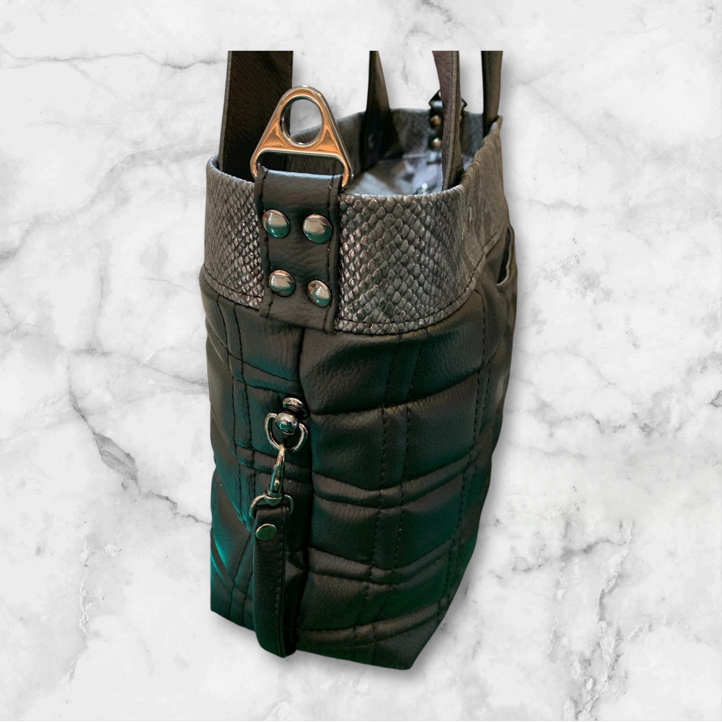 Coupeville Tote Black Faux Leather Python Trim