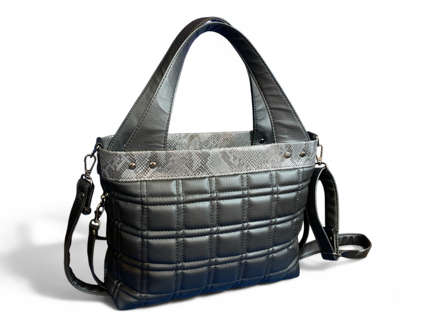 Coupeville Tote Black Faux Leather Python Trim