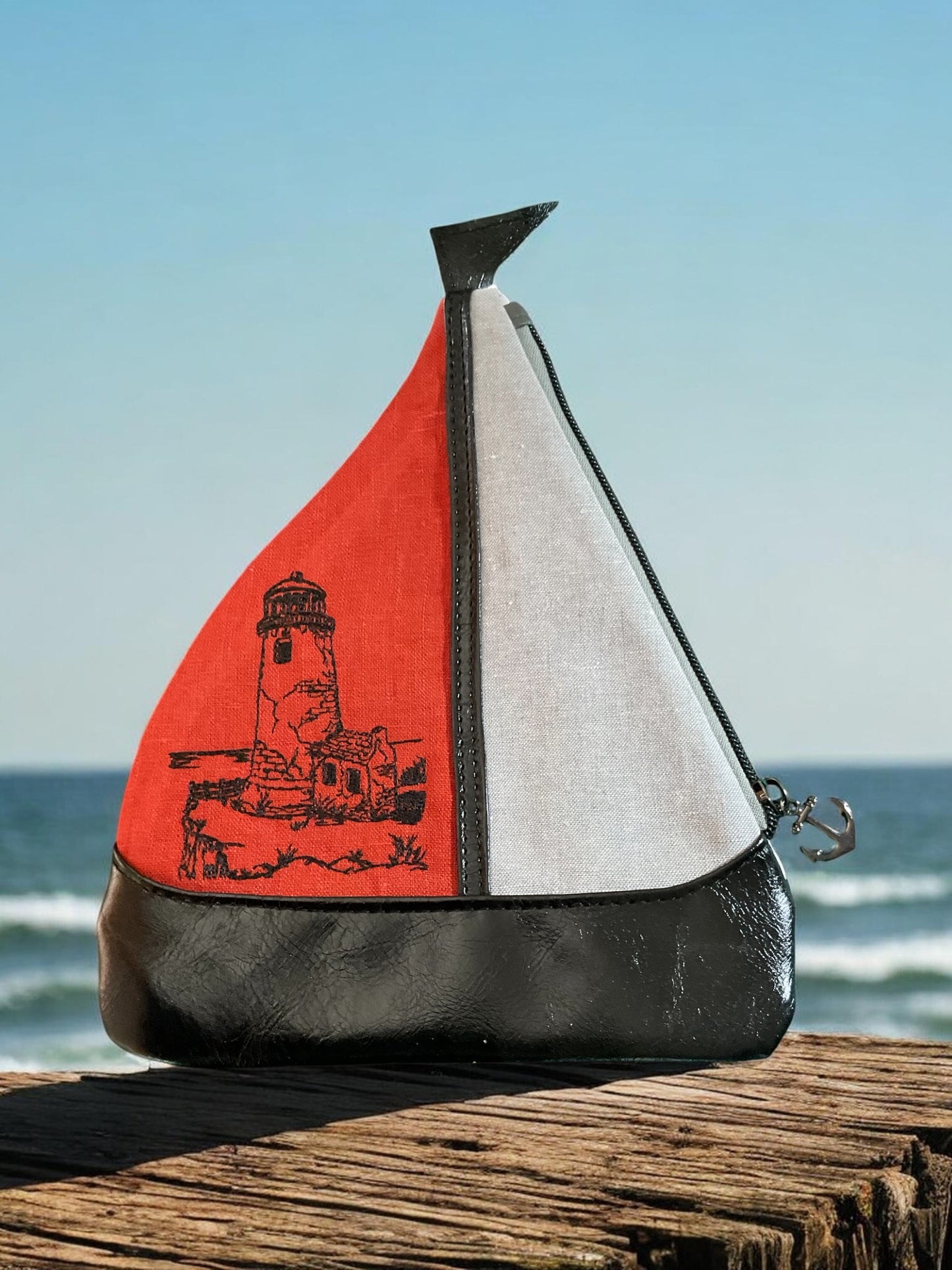 Sailboat Pouch - Lighthouse Red Linen