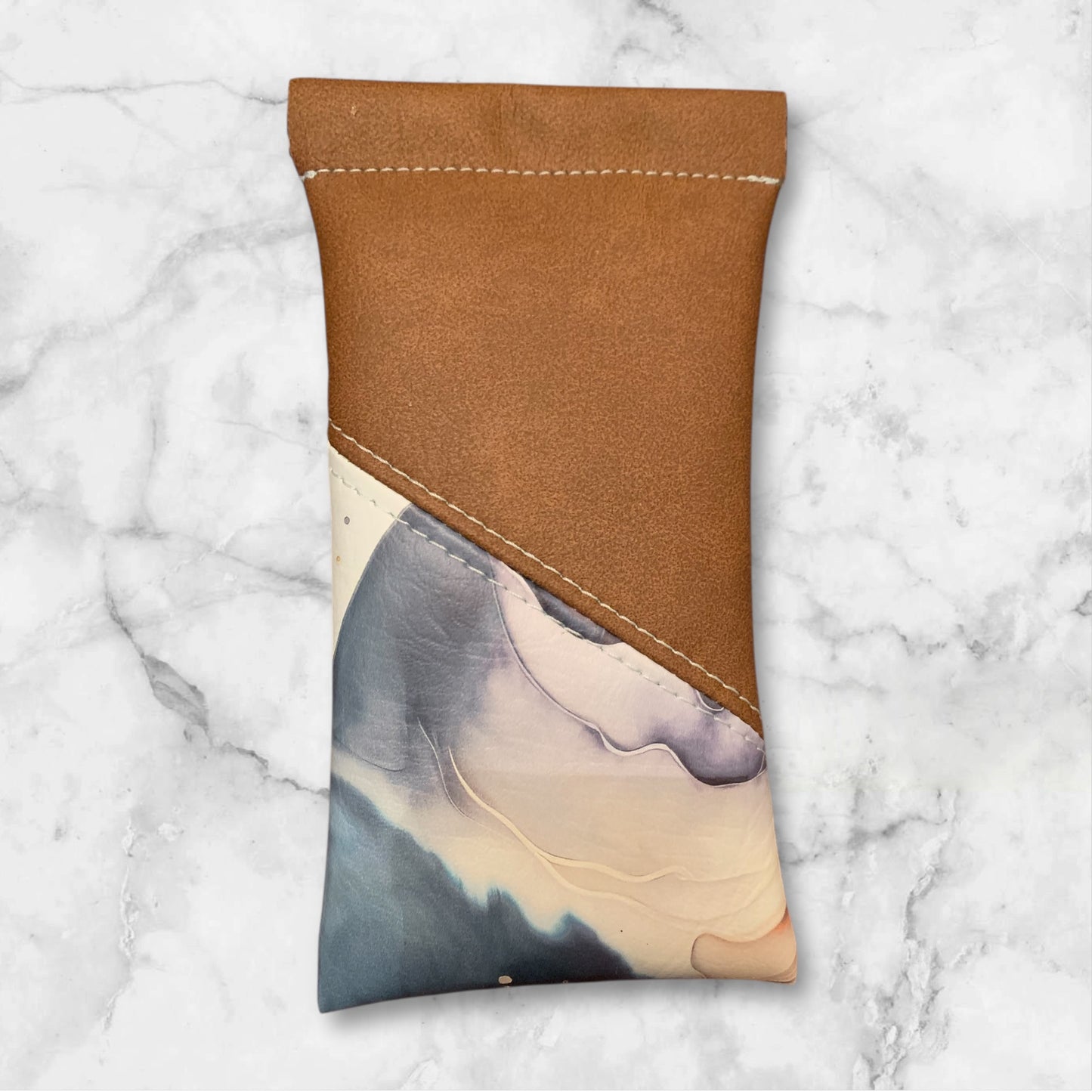 Pop Top Eyeglass Case Two Tone Blue Brown